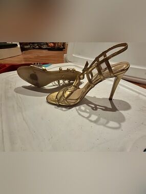 Diane von Furstenberg Gold Clear Strappy Heels
